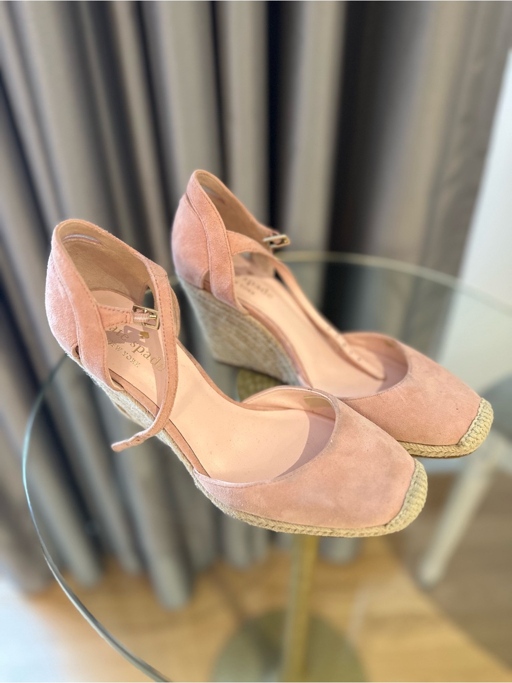 Kate Spade Blush Pink Suede Espadrille Wedge Sandals - size 6 - worn once